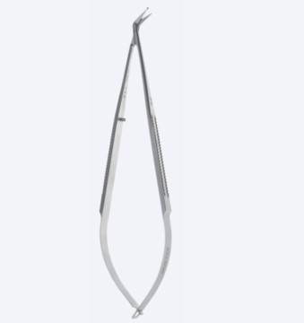 Ножиці, хірургічні, "Long", мікро, з плоскою ручкою, довж. лез 10 мм, вигнуті, під кутом 125° Circumflex, звужені, гострокінцеві, довж. 202 мм, 8"